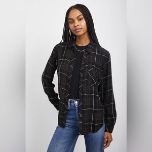 Rails Hunter Olive Black and White Plaid Button-Up Shirt Super Soft Rayon